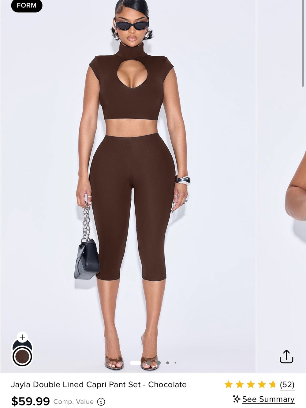 Fashion Nova Chocolate Crop Top & Capri Set